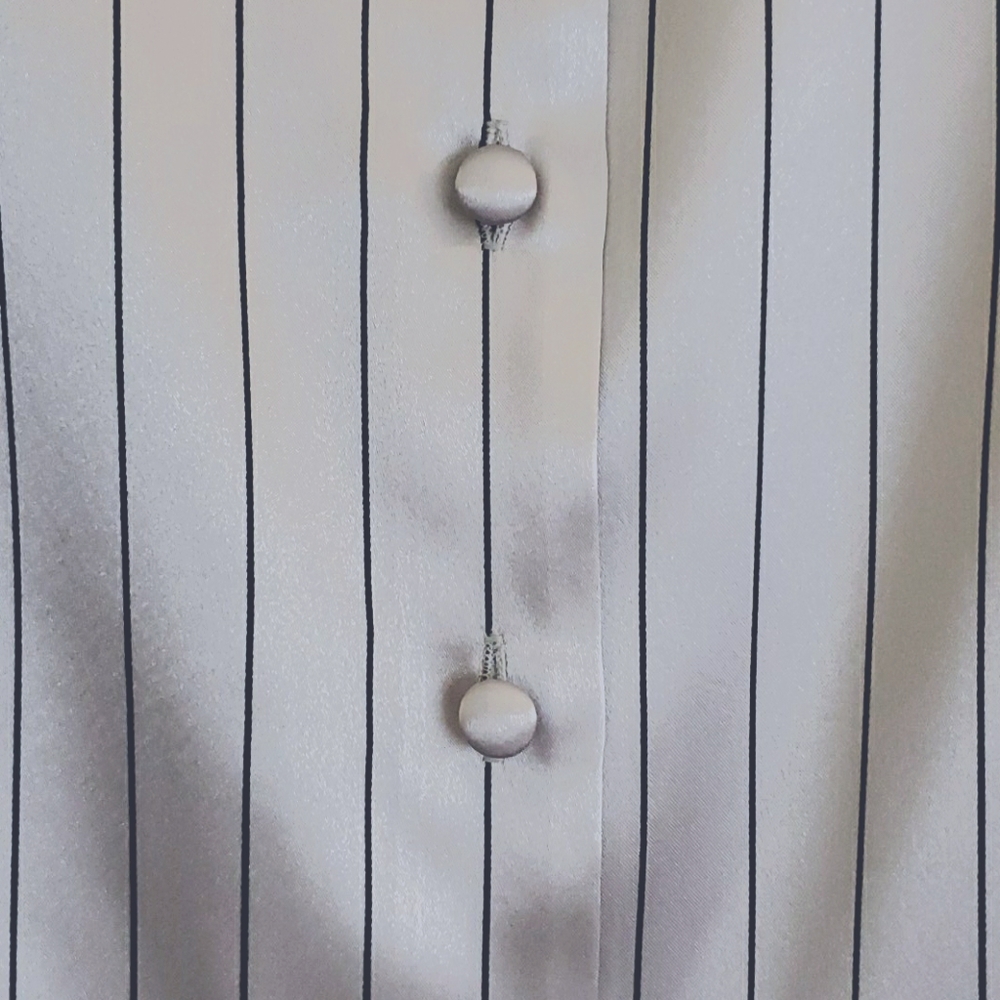 Yves St Claire Satin Silver Stripe Blouse 12P - Picture 4 of 11